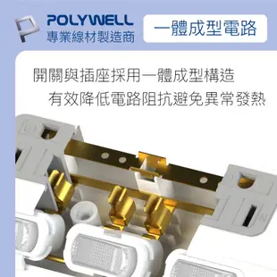 Polywell 電源延長線 4切3座 5切4座 7切6座 6尺/9尺/12尺 延長線 三孔 新版安規 台灣製造