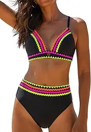[popvil] Bikini Set for Women Swimsuit High Waisted Cut Sexy Cheeky Two Piece Neon Shell Edge Bathing Suit 2025