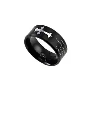 Spirit & Truth Men's Neo Cross Scripture Black Band Ring - Size 8