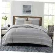 Comforter Size, 600 Thread Count Cotton Light Gray & White Queen Grey Stripes