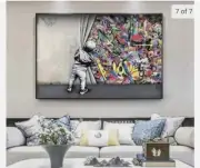 banksy graffiti art abstract canvas painting print framed streched 120x80 cm