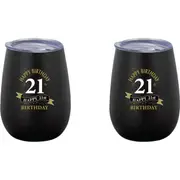 2x 21st Birthday 360ml Stainless Steel Double Walled Tumbler Insulated Mug Black