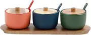 GDPKIALSLZ, Household Seasoning Pot Spice Pot Ceramic Sugar Container Set Seasoning Box with Lid and Spoon Condiment Pots Can