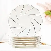 DUJUST 6 pcs Tea Ceramic Saucers 6 inch, Luxury British Style Tea/Coffee Cup Saucers with Golden Trim, Beautiful Porcelain Tea Saucers for Living Room Decor, Tea Party Set, Gift Package - White