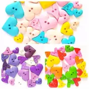 30 pcs Cute mix size big Heart Buttons 2 Holes assorted colors size 12 - 33 mm