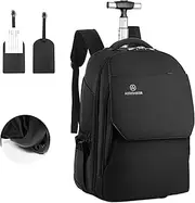 [XCELLENT GLOBAL XG] 19 inches Rolling Backpack Water Resistant Stylish Carry on Laptop Bag Durable Quiet Wheels Packable Straps for Student Travel and Business Black