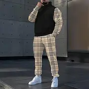 Men's Color Block 2pcs 3D Sweatshirt Sets Tracksuit Hoodie Sweatshirt Long Sleeve Long pants Hooded Casual Daily Athleisure 3D Print Spring Fall Winter Black