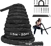 Yes4All 9M / 12M / 15M Battle Ropes with Cover, Battling Rope for Fitness Training Gym, Heavy Exercise Ropes 38mm / 50mm, Heavy Ropes for Strength Workout