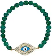 [JewelryWeb] 925 Sterling Silver Gold Plated Green Faceted Quartz Bracelet Yellow CZ Simulated Diamond Evil Eye Link-Bracelet for Women
