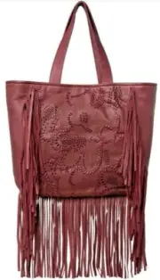 $348 FRYE Vivian Leather Fringe Tote Bag Brick NWT