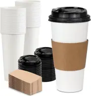 50 Pack 24 Oz Disposable Coffee Cups with Lids, Sleeves, Leak-Proof to Go Coffee