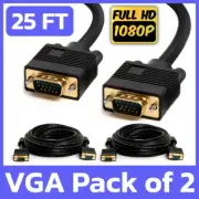 2 Pack VGA Cable 25 FT D-Sub 15-Pin Male to Male Cord for PC Monitor Projector