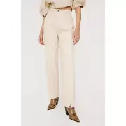 Nasty Gal Ecru Frayed Twisted Seam Split Hem Straight Leg High Waisted Jeans NWT