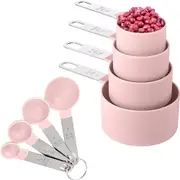 8 Pcs/Set Measuring Cups Multipurpose Spoons With Stainless Steel Handles Pink Baking Accessories Kitchen Gadgets Tool Measuring Cups Jugs & Spoons