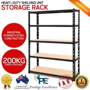 Steel Storage Shelving Warehouse Garage Racking Adjustable Height Shelves Black
