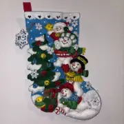 Bucilla Teamwork Snowmen Handmade Felt Christmas Stocking Completed