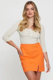 Orange Mini Skirt High Rise - Size 12, Women's Short A Line