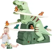 Dinosaur Chasing Race Track Game -Dinosaur Climbing Slide Toy, Track Slide Toy | Robotic, Interactive Roller Coaster,Interactive Race Playset with Lights Music for Kids Aged