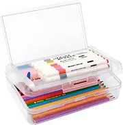 Double Layer Large Capacity Pencil Box,Plastic Translucent Pencil Box, Hard Pencil Cases with Snap-Tight Lid for Pens, Pencils, School Supplies,Office Supplies, Medium-Sized,1 Pack