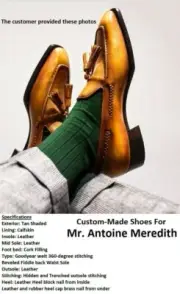 Handmade Men's Bespoke Tan Shoes Beveled Fiddle back Waist Sole Custom made