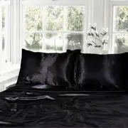 King Single Size Black 1000TC Silk Silky Feel Satin Sheet Set