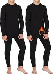 [Dalavch] 2 Sets Youth Boys Thermal Base Layer Long Johns Compression Leggings and Shirts Fleece Lined Underwear for Kids Girls