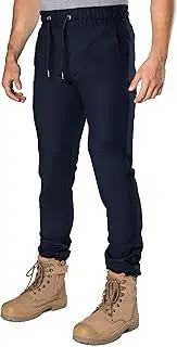 [Bad Workwear] 247 Slim Fit Cuffed Elastic Waist Chino Work Pants for Men - Reinforced Pockets, Elastic Waist, Lightweight and Breathable