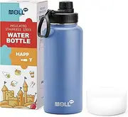 Mollcity Insulated Water Bottle-1L Stainless Steel Vacuum Wide Mouth Sports Flask with Silicone Boot-Reusable Metal Leak Proof Travel Water Bottle for Girls Boys, BPA-Free(Royal Blue)