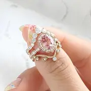 GWSGSFAS Women's Ring Copper Inlaid Zircon Set Green Moss Stone Niche Design Versatile Trend-TJZ40190-6