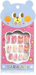 Dhanuom Children Stick on Nail Fake Nails Press on French Square Nail False Nail Tips Nail Wraps Stickers False Fingernails Suit Press Nail Girl Adhesive(Multi Colour) (12 pcs) (1 BOX)(1 PACK)