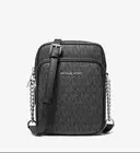 Michael Kors Jet Set Travel Black MK Signature PVC Medium Flight Crossbody Bag