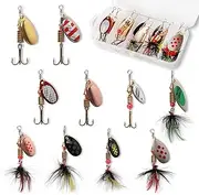 10pcs Fishing Lure Spinnerbait, Bass Trout Salmon Hard Metal Spinner Baits Kit with Tackle Boxes