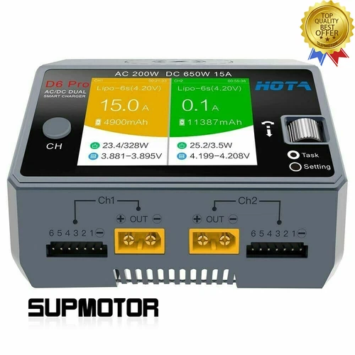 HOTA D6 Pro Dual Channel Smart Balanced Charger 650W for RC Drone Car Battery
