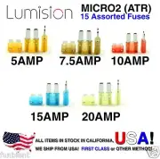 Automotive Micro2 ATR Fuses Assorted 15 pcs Lumision 5A 7.5A 10A 15A 20A Pack