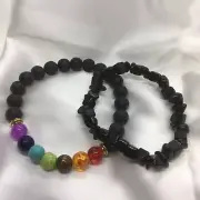 2 PC Beautiful Onyx Lava Rock Volcanic Stone Multicolor Beads Bracelet 1437
