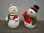 Pair of Snowmen LIGHTS UP Ceramic 5 x 3 x 2 inch Hobby Lobby