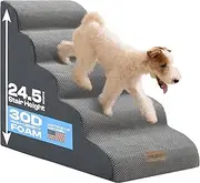 Miorun Curved Pet Stairs for High Beds Up to 26'', 5-Step Dog Ramp for Large Dogs with Washable Cover, Non-Slip Steps for Cats to Get on Couch and Sofa, Durable Foam Ladders for Large Breeds
