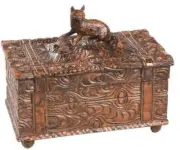 Box Sitting Fox Intricately Carved Vintage Trunk Lid Hand-Cast Resin OK Casting