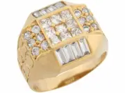 10k or 14k Yellow Gold White CZ Cluster Cross Handsome Design Mens Ring