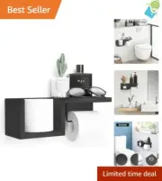 Rustic Black Wooden Toilet Paper Holder with Shelf Wall Mount Farmhouse Bathroom