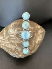 WoMens Cluster Blue Larimar Navajo Sterling Silver Ring Size 10.5 15941