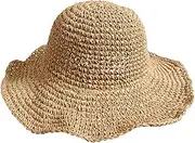 [AEIOFU] Women Beach Hat Summer Ladies Straw Sun Hat Foldable Wide Brim Straw Hat for Women Summer Hat Khaki Ladies Straw Sun Hat Wide Brim Straw Hat Womens Sun Hat