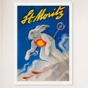 Galrie Vintage St Moritz Switzerland Ski Bunny Poster for Home Decor, White Frame, A3 30 x 42cm (12 x 16inch)
