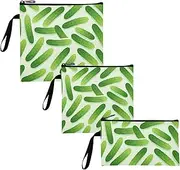 Cartoonish Cucumber Vegetable Pack of 3 Reusable Zipper Snack Bags Portable Food-Safe Storage Zipper Bag for Travel Items, Home Organization