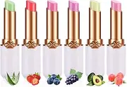 DAGEDA 6 Pcs Jelly Lipstick, Aloe Vera Strawberry Peach Avocado Grape Blueberry Color Changing Lipstick Set, Temperature Change Moisturizer Lip Balm
