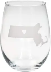Massachusetts State Shape Clear Stemless Wine Glass Set of 2 (19 Oz.)