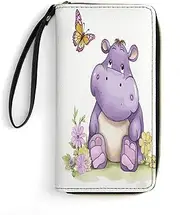 [BFGWK] Butterflies Hippo Print Large Wallet, Leather Long Zipper Wallet, Suitable for Men and Women, Style, 7.8"x4.1", Casual, Style, 19.7x10.5cm, Casual