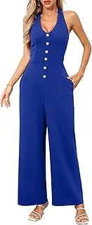 [CHERFLY] Jumpsuits for Women 2025 Summer Loose Overalls Sleeveless V-Neck Halter Wide Leg Pants with Pockets One Piece Outfits
