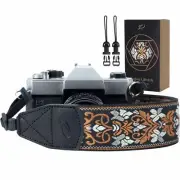 Camera Strap - 2" Wide Vintage Jacquard Embroidery Brown Flower Camera Straps...