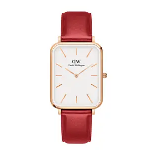 Daniel Wellington DW 手錶 Quadro Pressed Suffolk 29X36.5經典紅真皮皮革大方錶 DW00100453